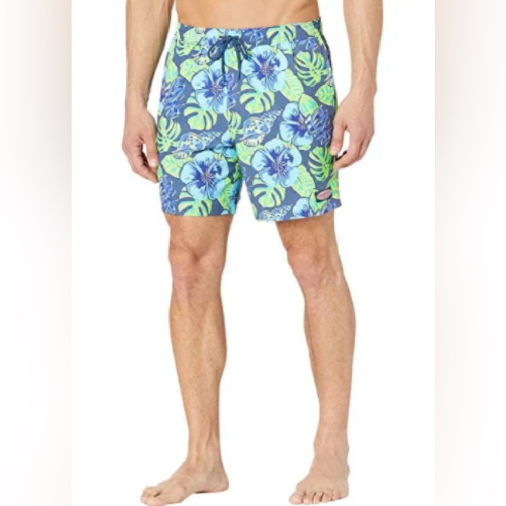 Vineyard Vines Men's Printed Piped Chappy Trunks- Moonshine Sz Small Swim Shorts